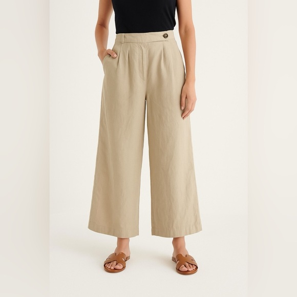 Humility High Rise Wide Leg Pleated Front Khaki Trousers - Picture 1 of 9
